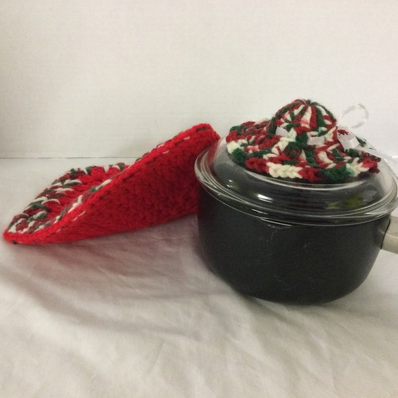 Kitchen Crochet Warming Pad Pot Holder & Pot Top/Lid Holder Hat Set New - Picture 5 of 8